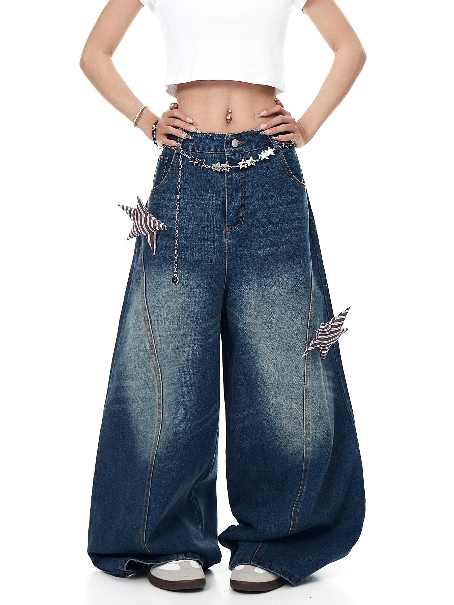 BLACKLISTS Star Patch Washed Scimitar Jeans