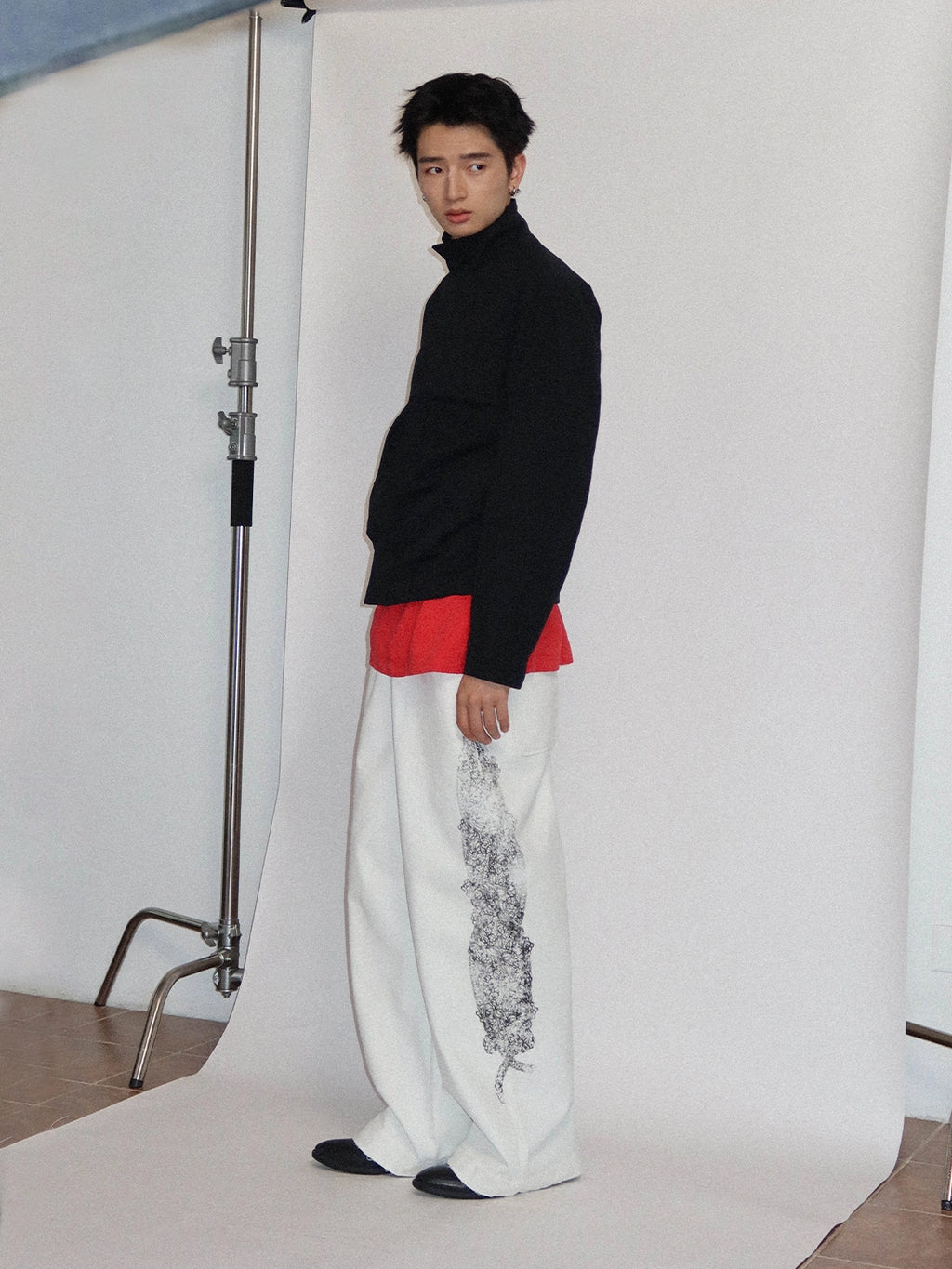 FUNKYFUN Lace Print Burrs Straight-leg Pants