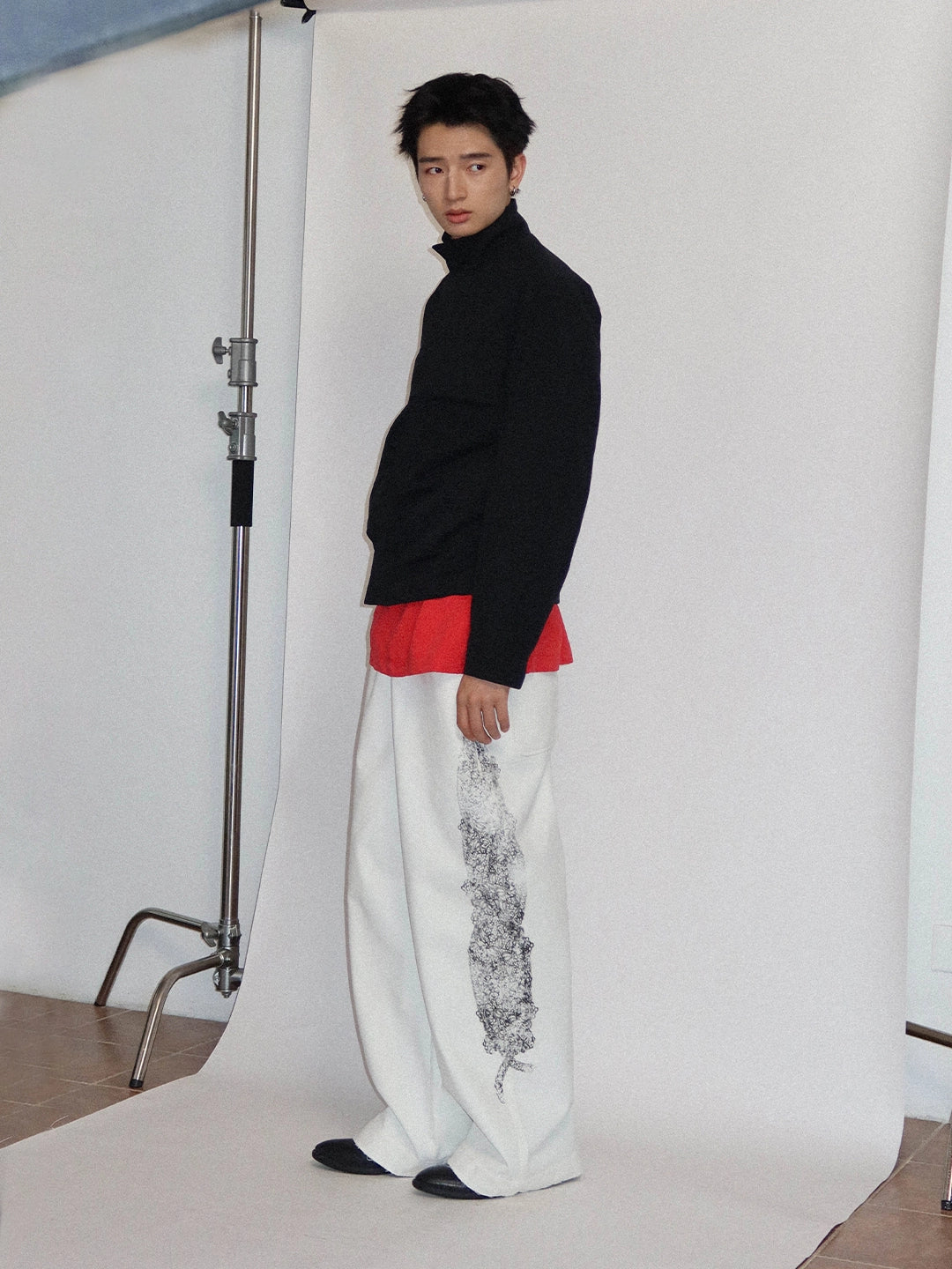 FUNKYFUN Lace Print Burrs Straight-leg Pants