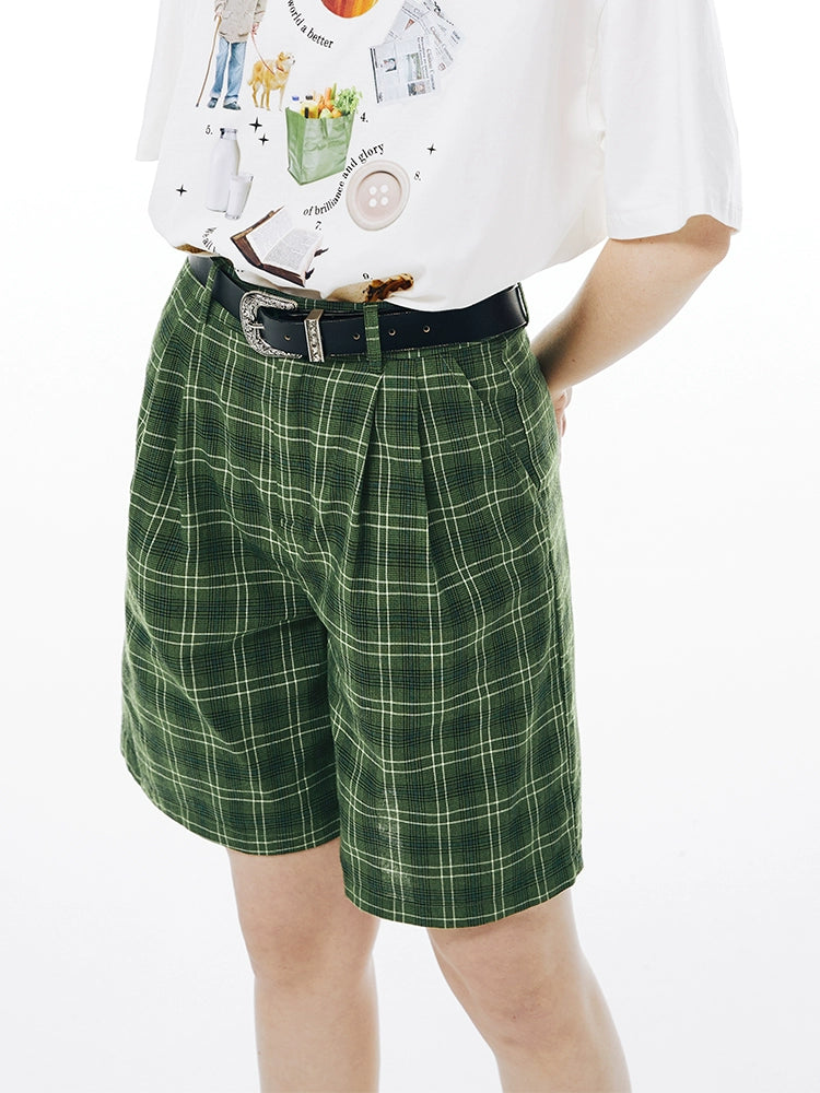 IMONE Vintage Plaid Loose High Waist Straight Pants