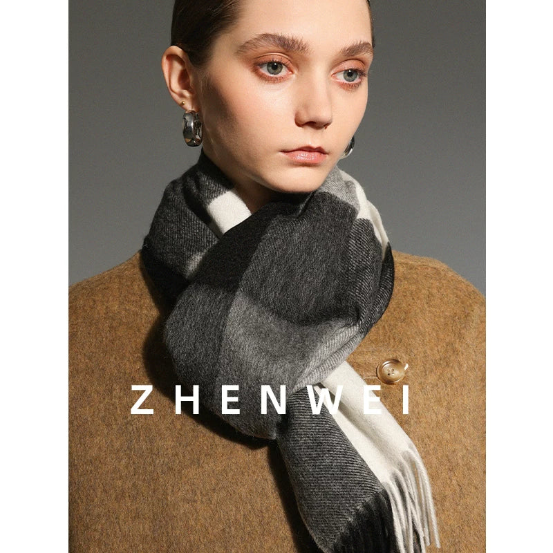 ZHENWEI 100% Wool Plaid Scarf