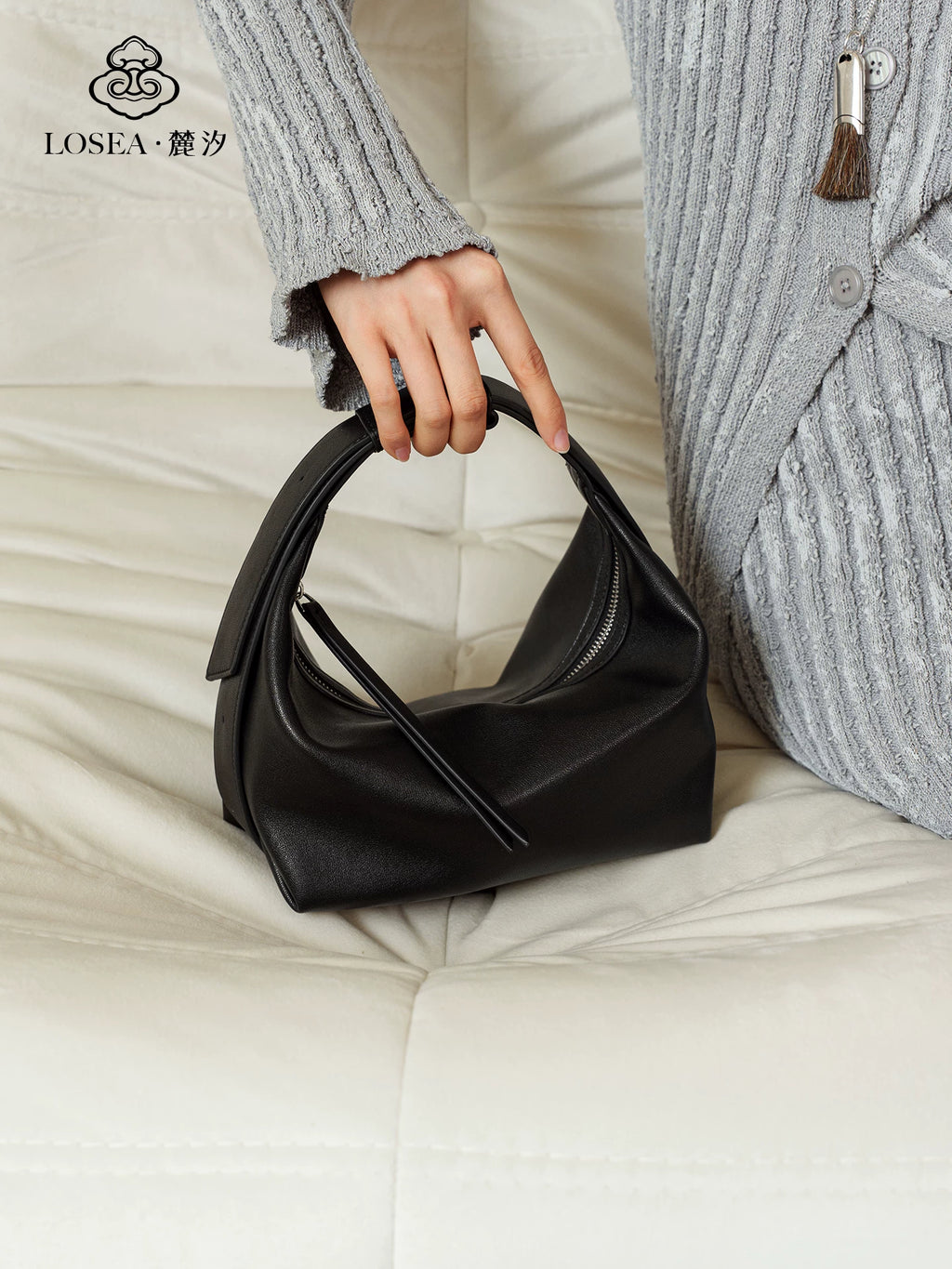 LOSEA Faux Leather Zip-Top Hobo Bag