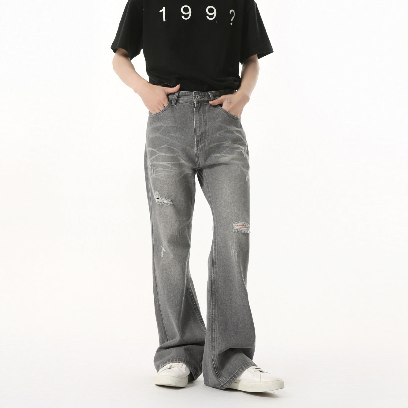 MTLCLOTHES Korean Version Versatile Fashion Micro-pull Denim Trousers