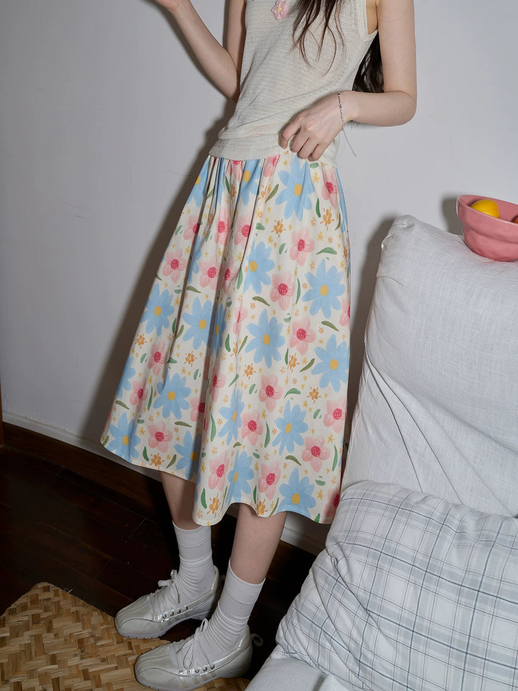 XUJING High Waist Oil Painting Print Skirt