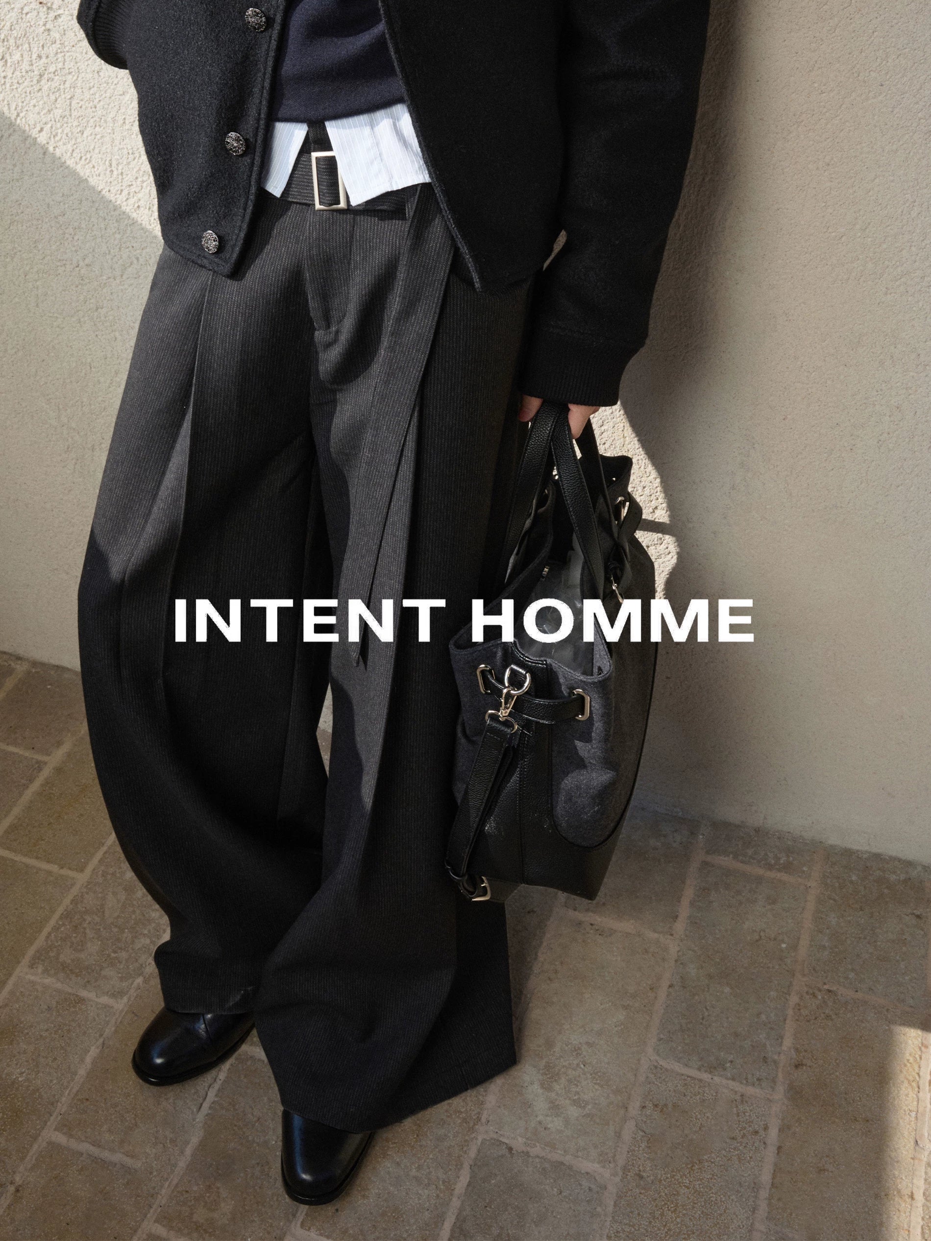 INTENT Dark Striped Straight Casual Trousers