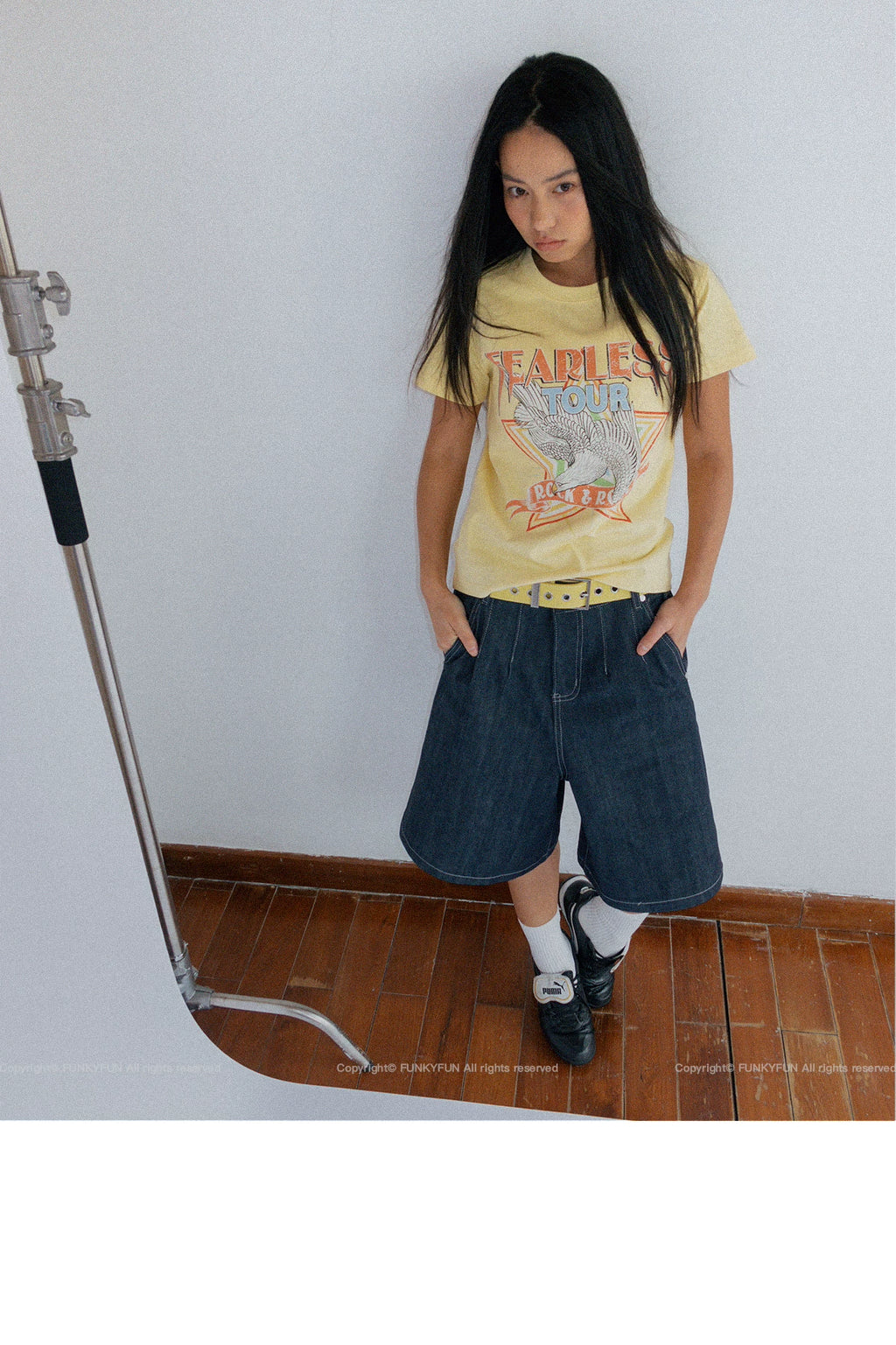 FUNKYFUN Do Old Rock Print Front Shoulder Tee