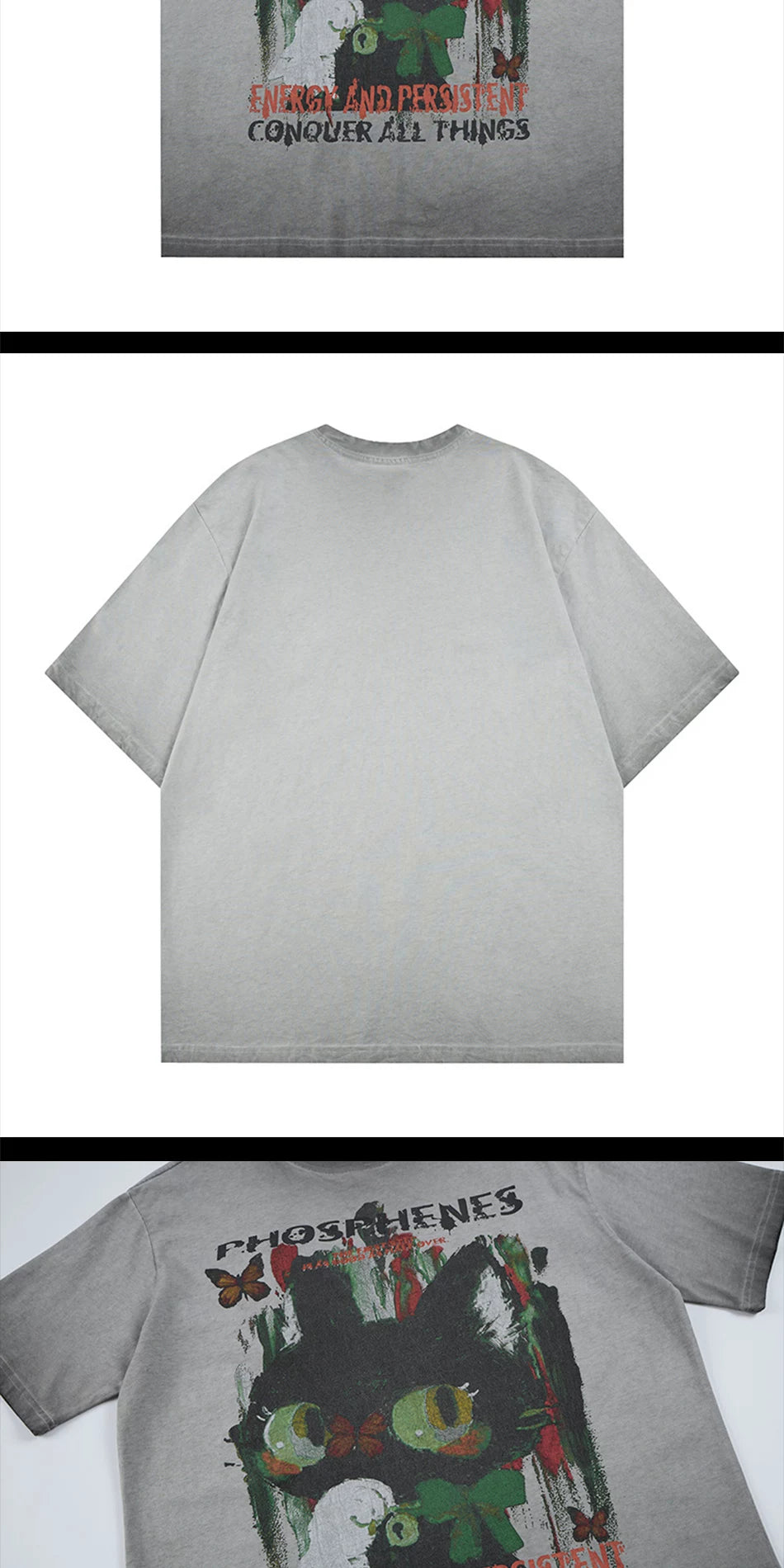 Zuocisankon Oversize Cute Cat Graffiti Print Tee