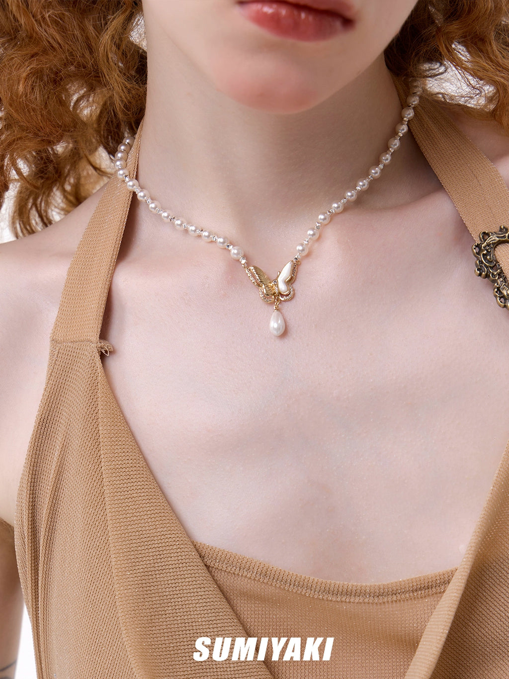SUMIYAKI White Fritillary Butterfly Pearl Necklace