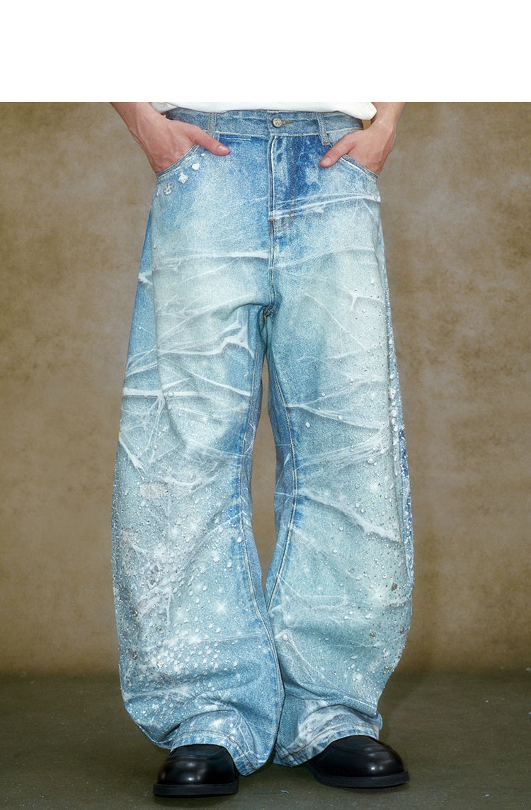 YADcrew Hot Diamond Nail Drill Retro Ink Splashing Jeans