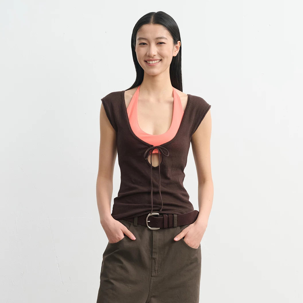 LINY LIBERTY U-neck Hollow Strap Knitted Vest