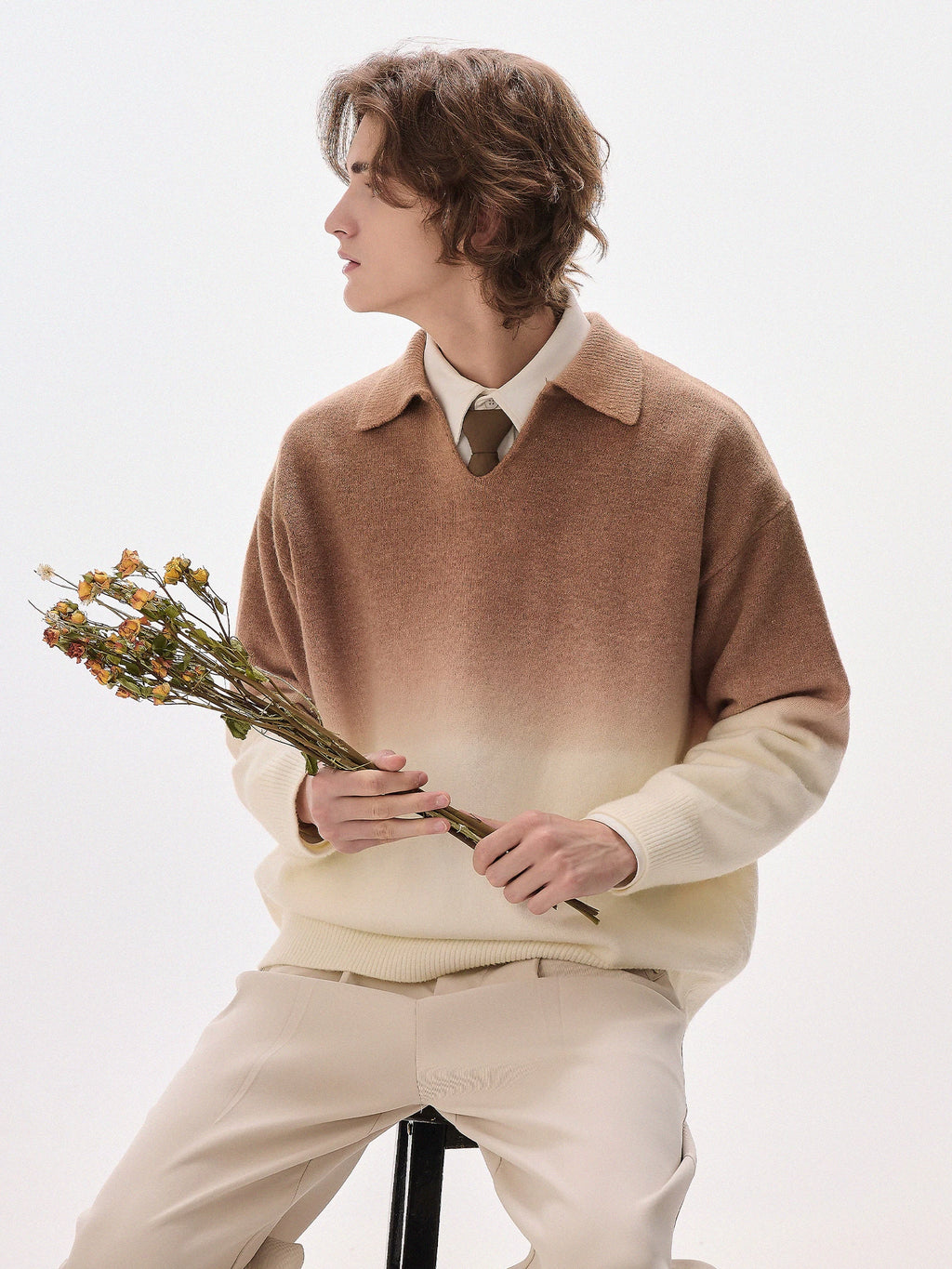 CHOR V Neck Lazy Style Casual Knitted Sweater