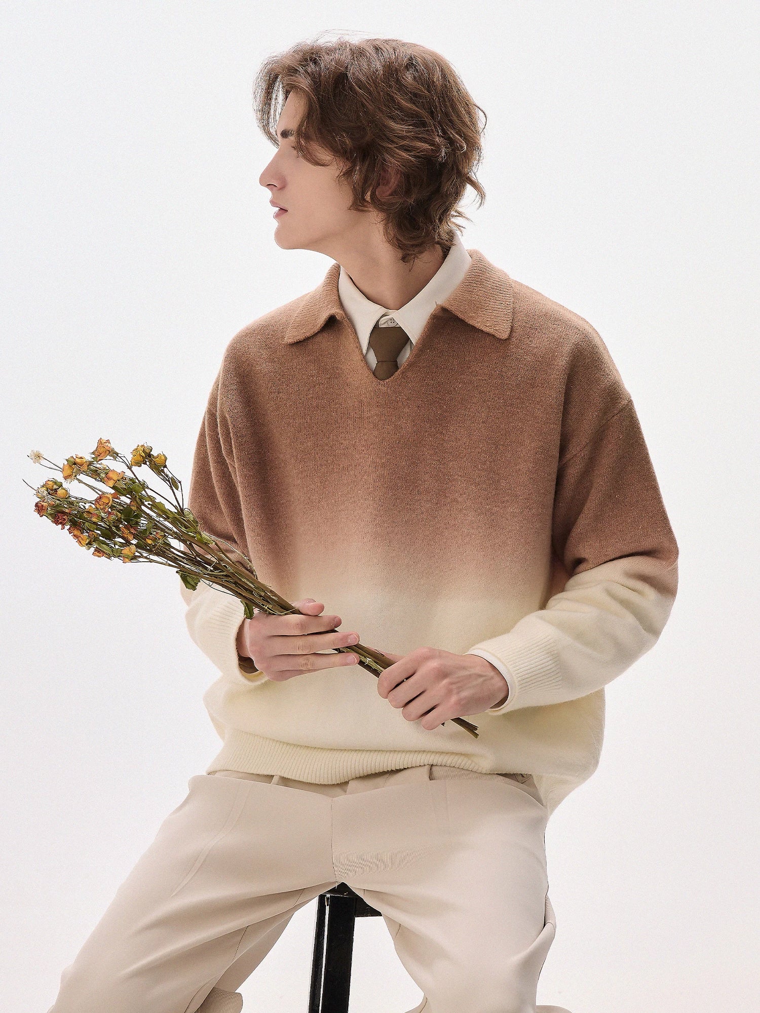 CHOR V Neck Lazy Style Casual Knitted Sweater