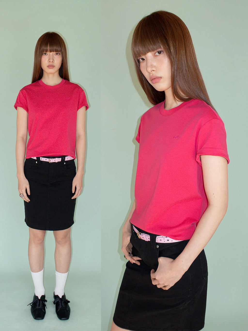 FUNKYFUN Loose Front Shoulder Minimalist Casual Tee