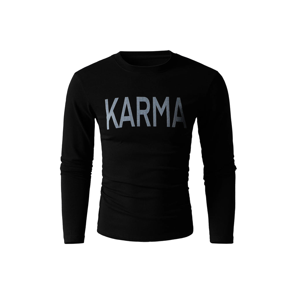 KARMANISTIC Vintage Crew Neck Letter Print Slim Sleeve
