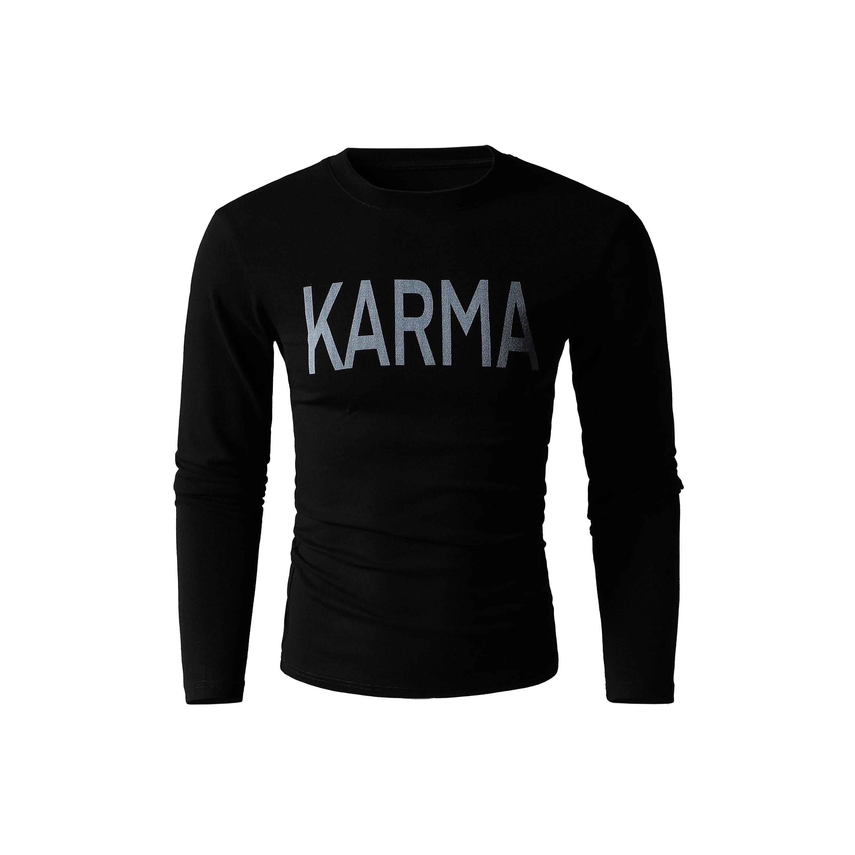 KARMANISTIC Vintage Crew Neck Letter Print Slim Sleeve