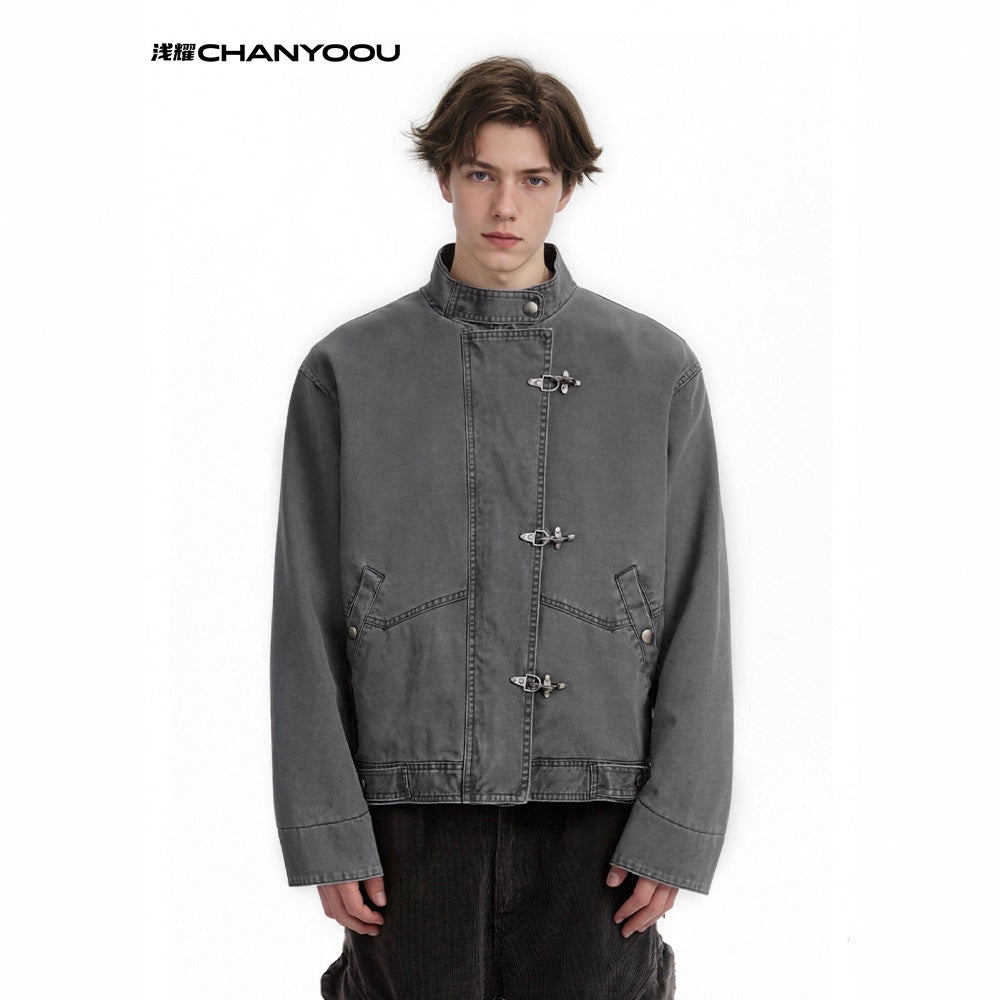 CHANYOOU Retro Premium Sense Aircraft Buckle Stand-up Collar Jacket