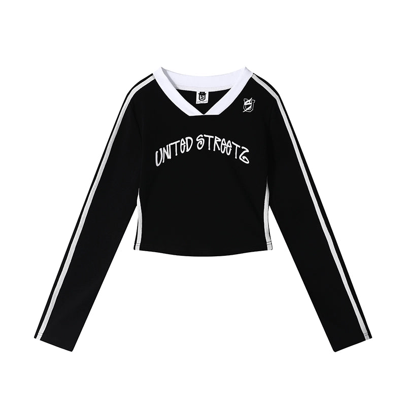US Vintage Ribbon V-Neck Long Sleeve