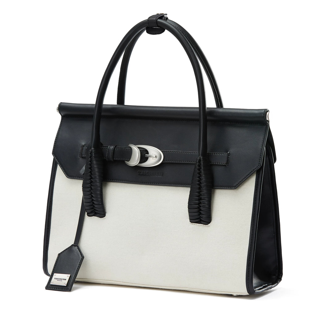 TAICHIISM Vintage Spliced Leather Crossbody Hand-held Birkin Canvas Bag