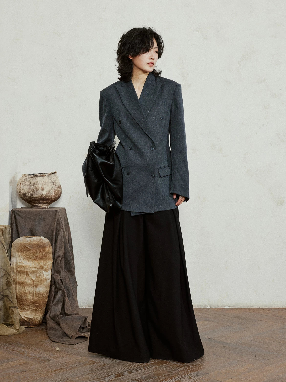 SUNYVONNE Minimalist Vintage Double-breasted Blazer Jacket