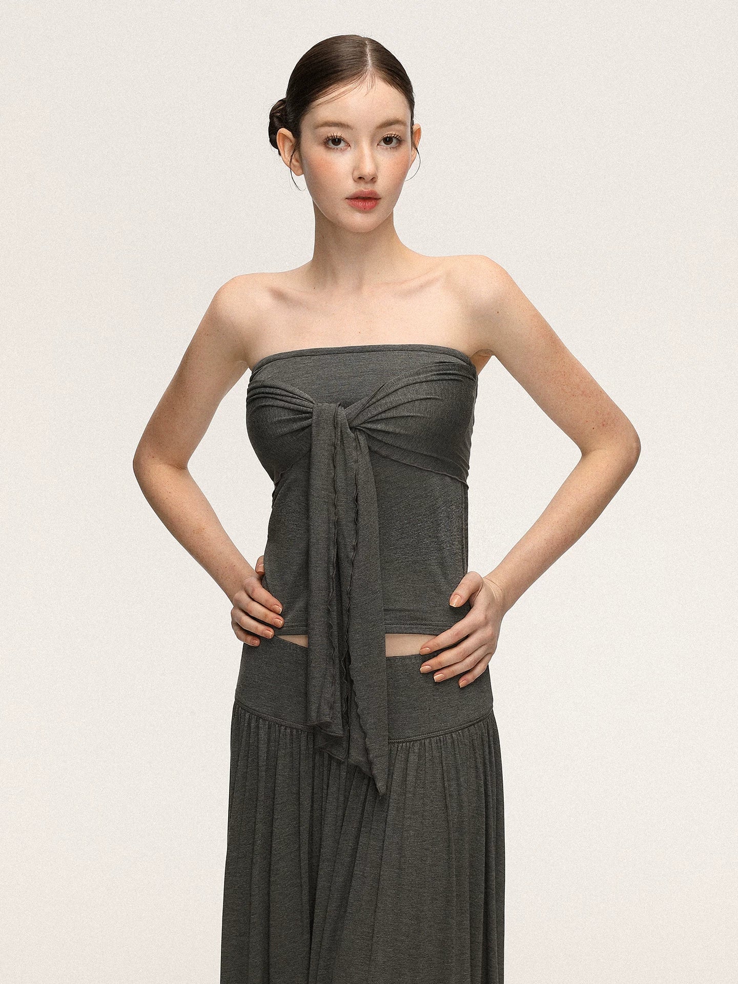 Anna Aneae Temperament Waist Thin Tube Top Skirt Suit
