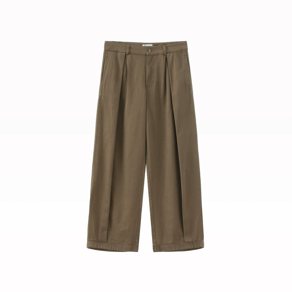 BUTTBILL Japanese Lyocell cotton washed double pleated commuter straight Pants