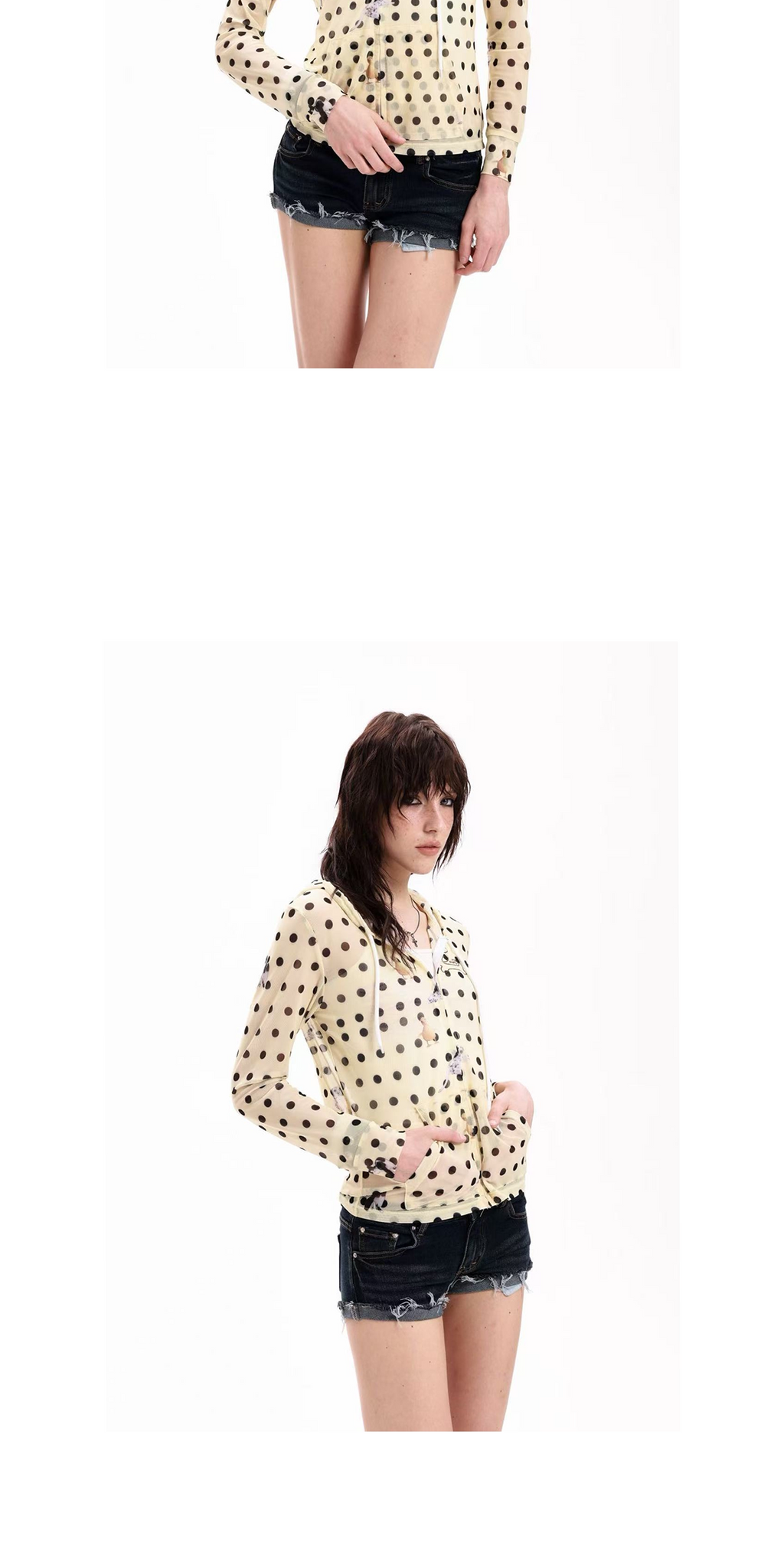 DETW Polka Dot Thin Hooded Zip-up Jacket