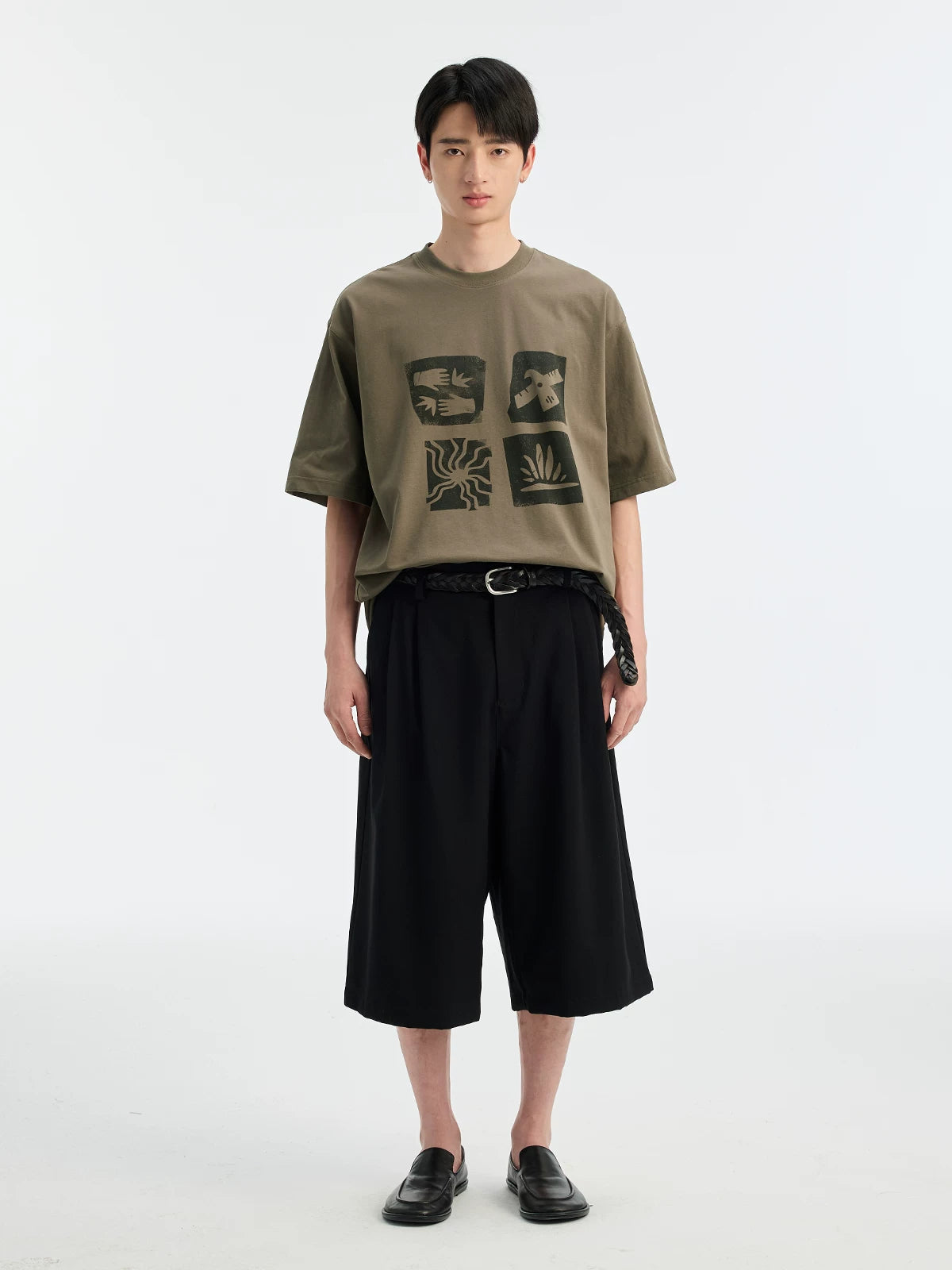 BUTTBILL Vintage Simple Double-pleated Cropped Pants