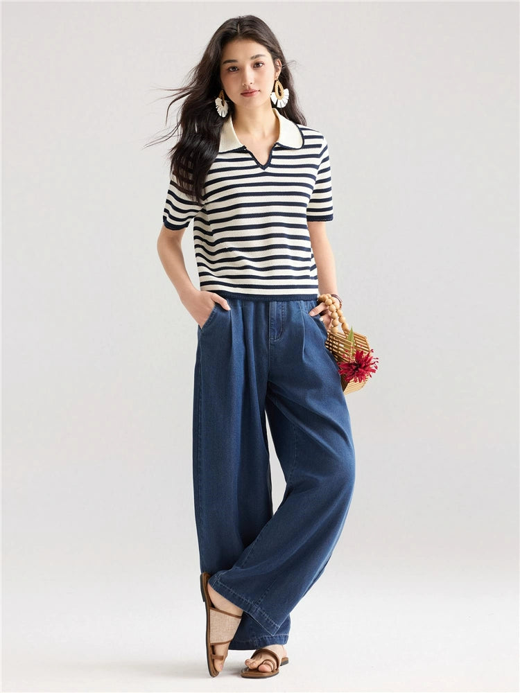 Giordano Elastic-waisted Pleated Wide-leg Jeans