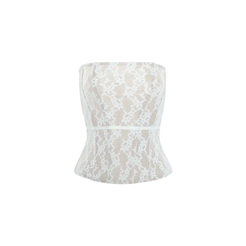 Audwyn Jacquard Lace Mesh Slim Fit Tube Top