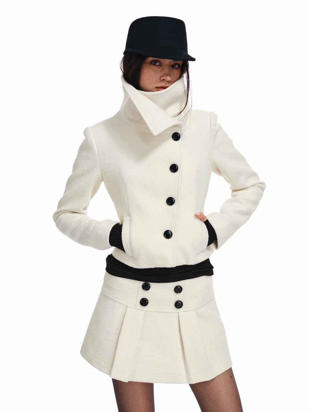 Two Little Guys Woolen Big Lapel Collar Short Jacket Short Skirt Suit
