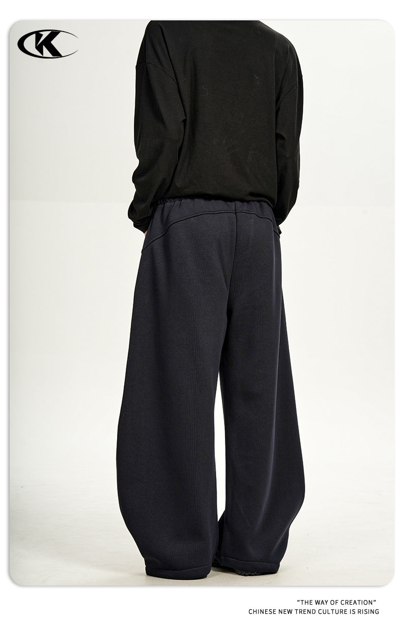 11KN Retro Fake Two-piece Double Waist Straight Loose Casual Pants