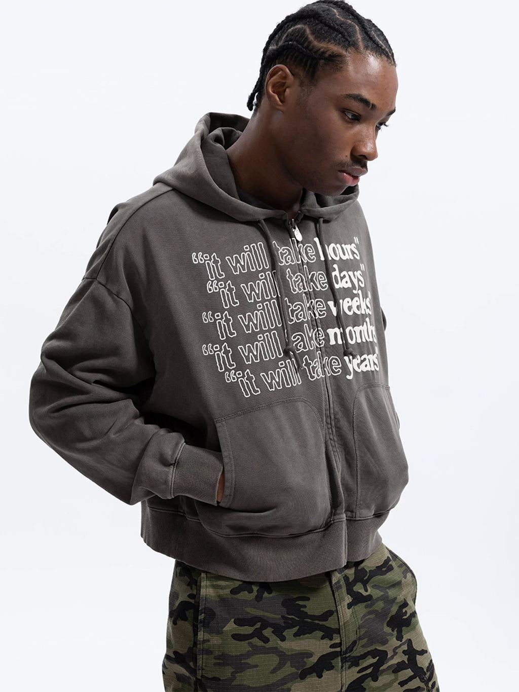 WHOOSIS English Print Zip-up Hoodie Sweater