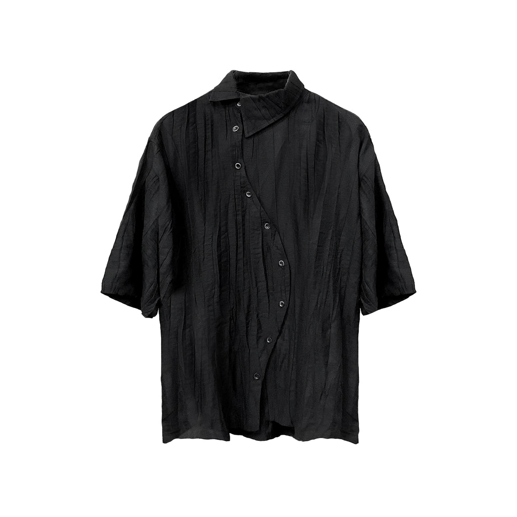 WANNA LAB Curve Placket Asymmetric Tailoring Tee