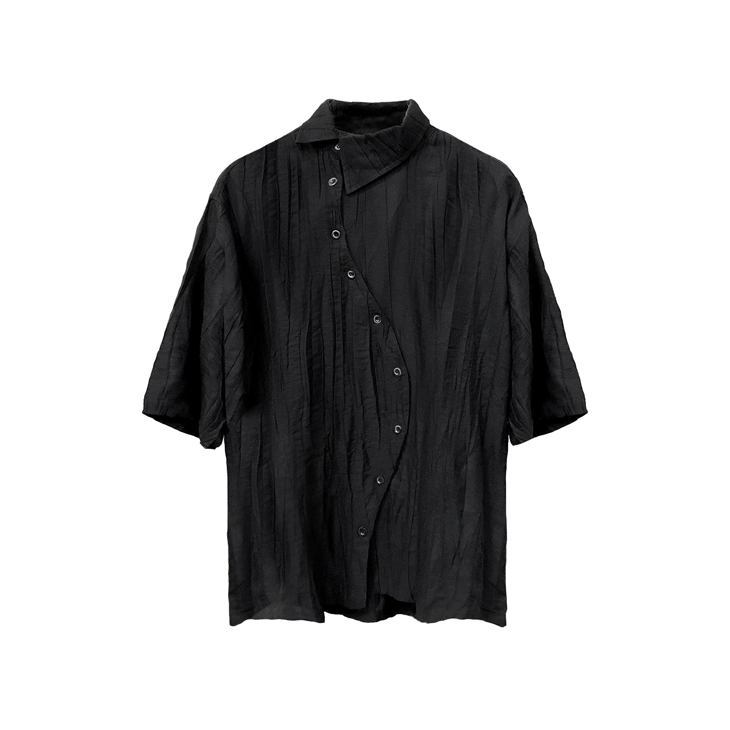 WANNA LAB Curve Placket Asymmetric Tailoring Tee