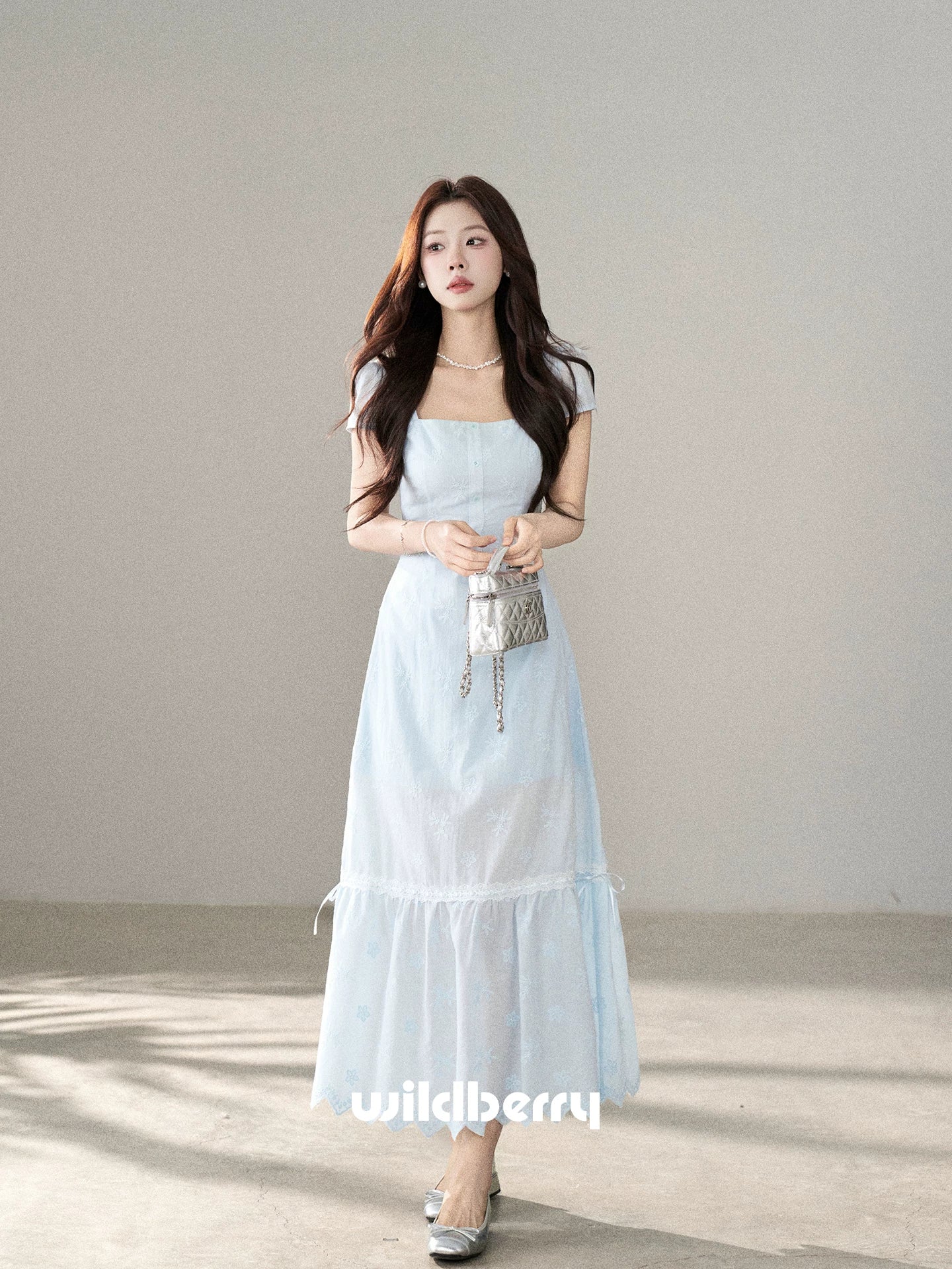 Wildberry Square Neck Korean Temperament Long Skirt
