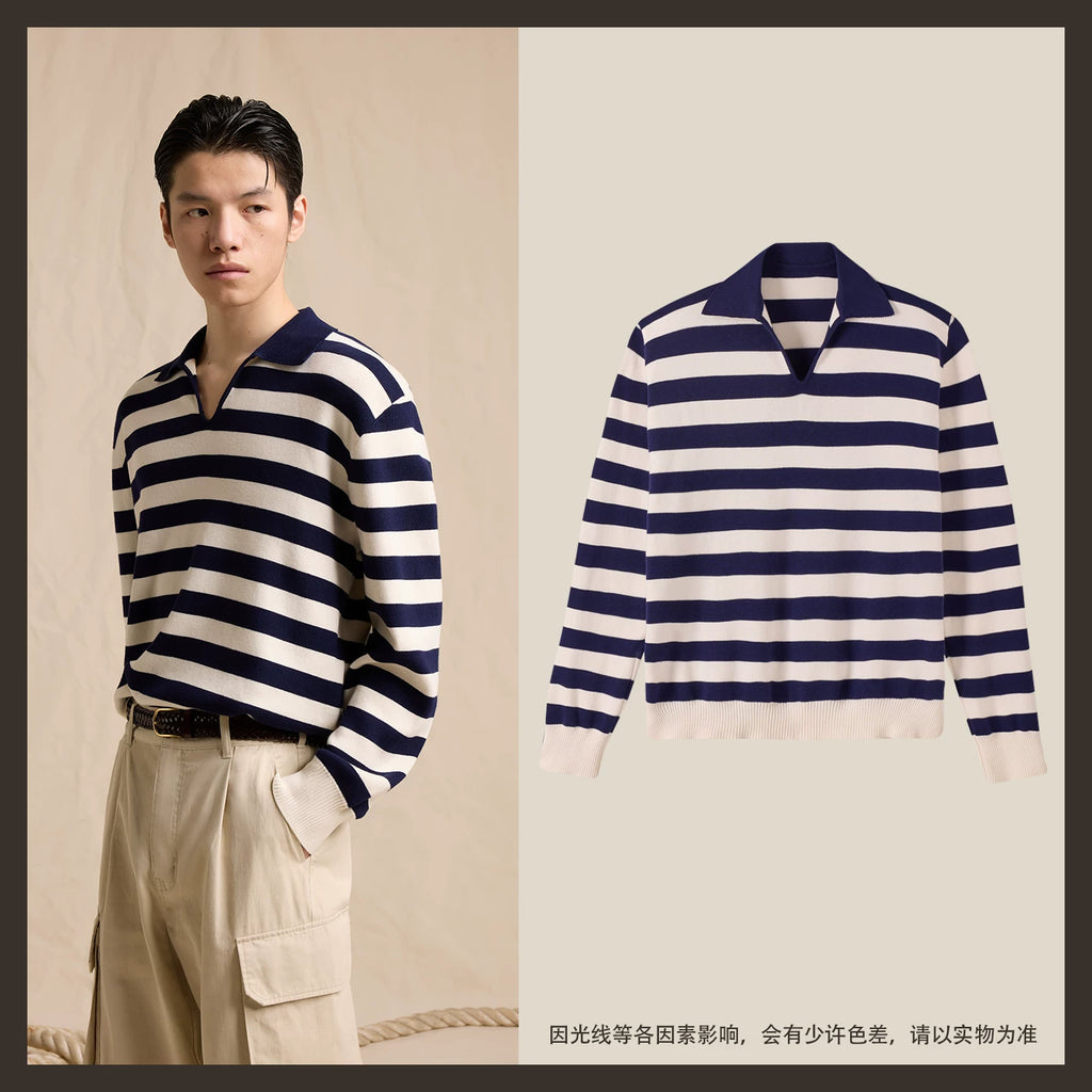 CULTUM Lapel Knit Striped Long Sleeve