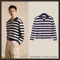 CULTUM Lapel Knit Striped Long Sleeve