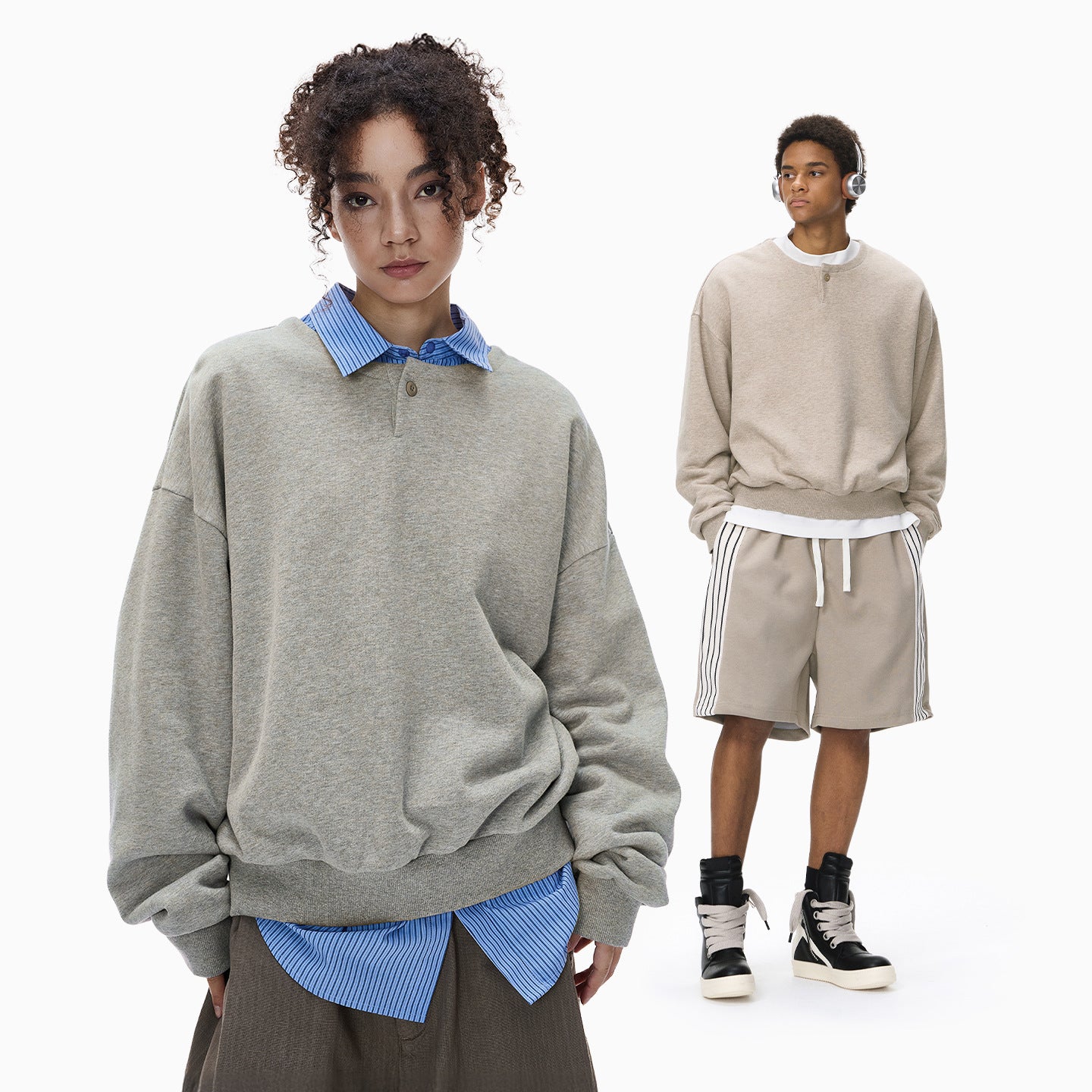 Inflation Henry Collar Loose Thermal Long Sleeves