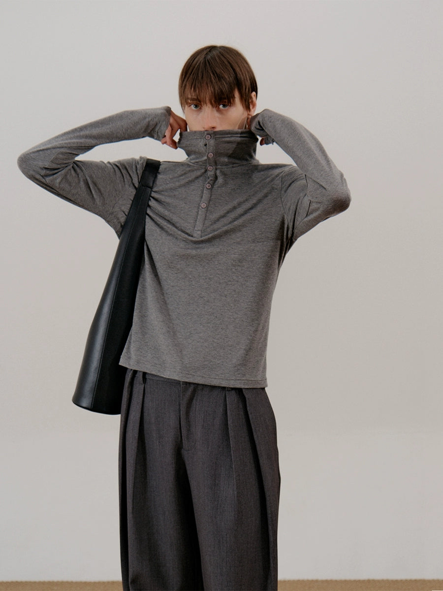 COLN Casual Turtleneck Button Long Sleeve