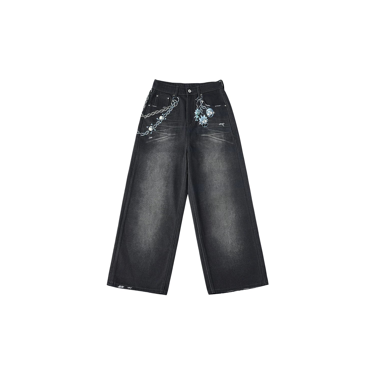 WHOOSIS Metal Pendant Denim Print Slacks