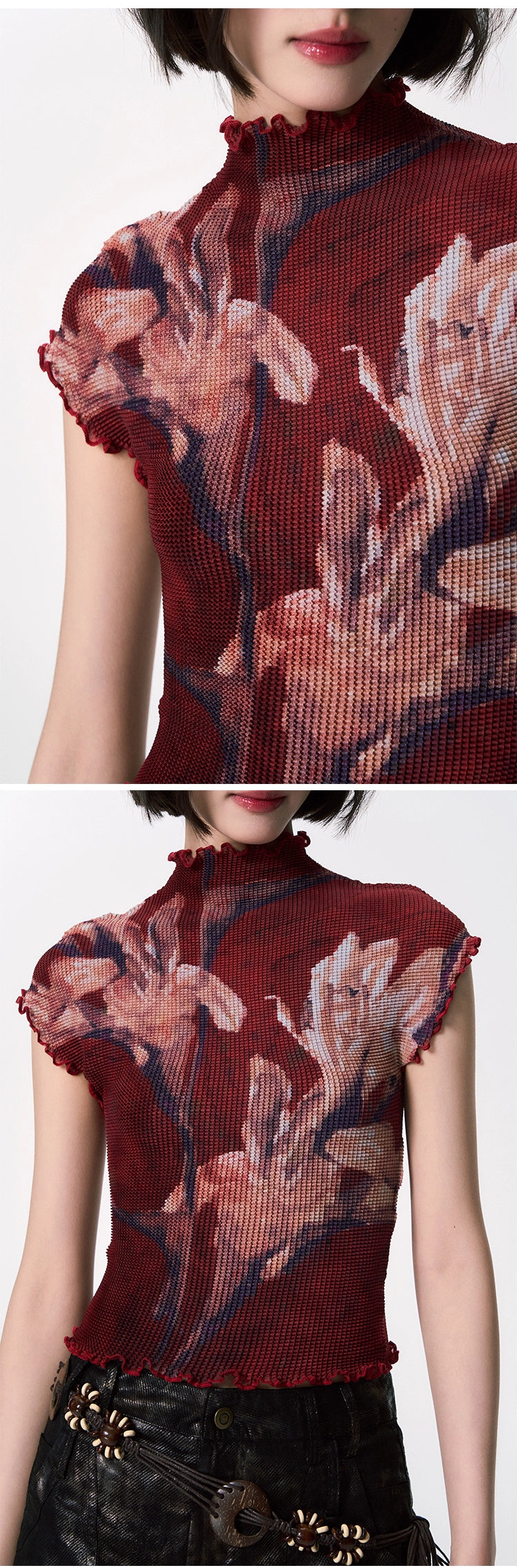 YEDM Pleated Lily Turtleneck Tee