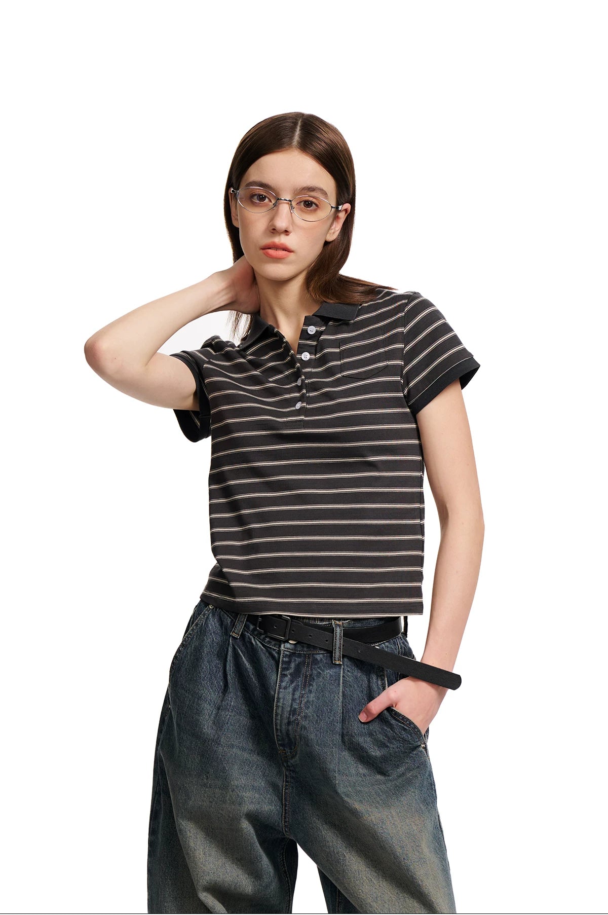 Loopsoon Vintage Striped Pocket Versatile Polo Tee