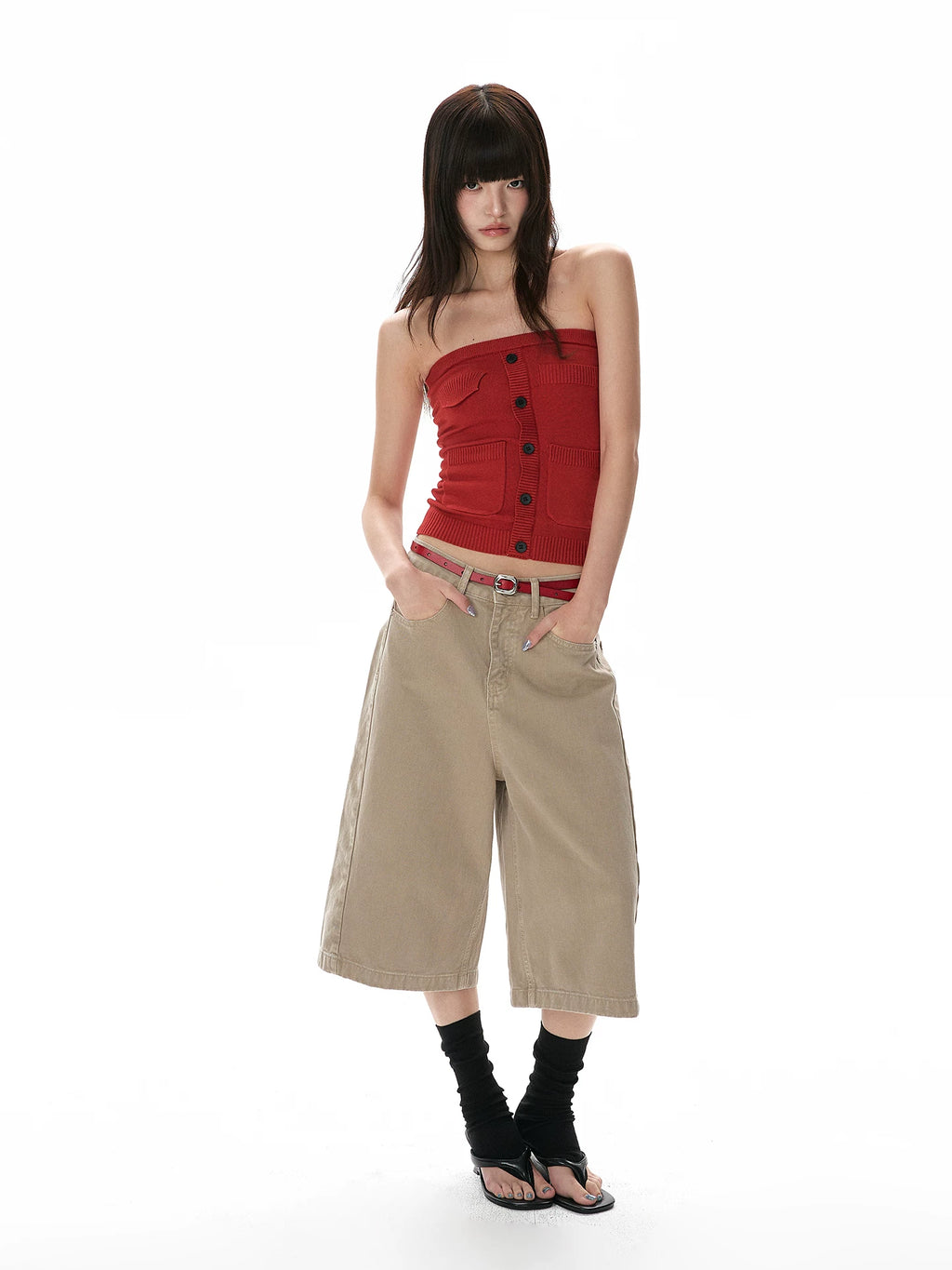 A PUEE Retro Wide-leg Loose Versatile Cropped Pants