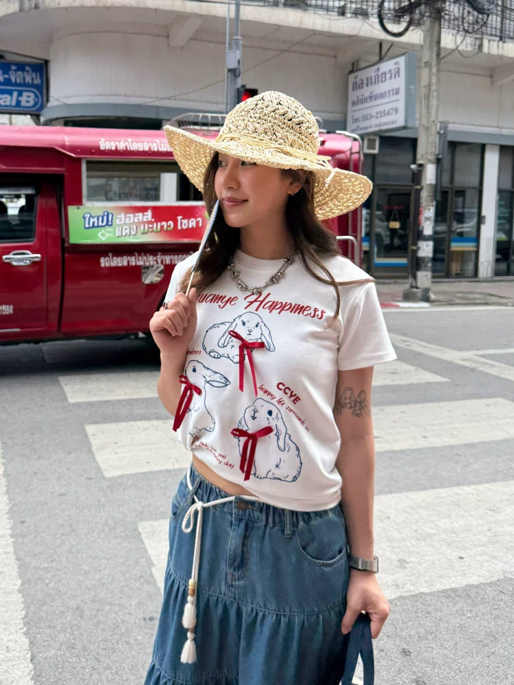 CCYE Front Shoulder Bow Slim Fit Micro Loose Tee