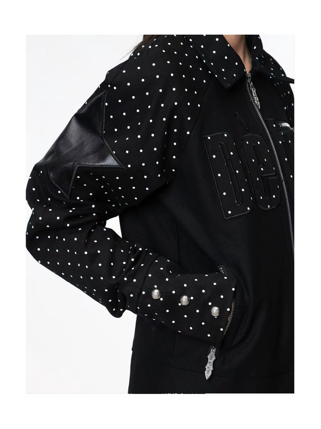 DETW Vintage Polka Dot Notched Collar Patchwork Jacket