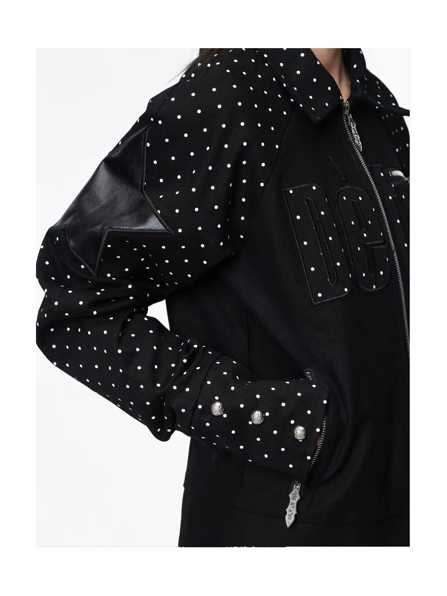DETW Vintage Polka Dot Notched Collar Patchwork Jacket