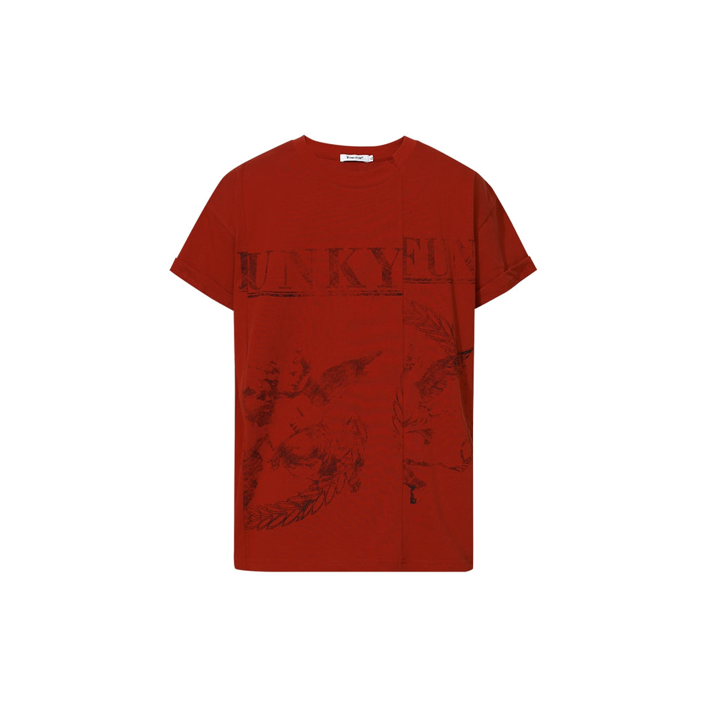FUNKYFUN Cupid Old Printing Irregular Splicing Tee