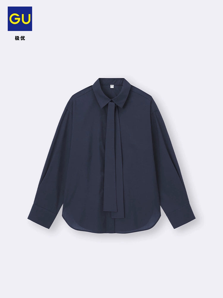 GU Fashion Casual Lace-Up Shirt Long Sleeve