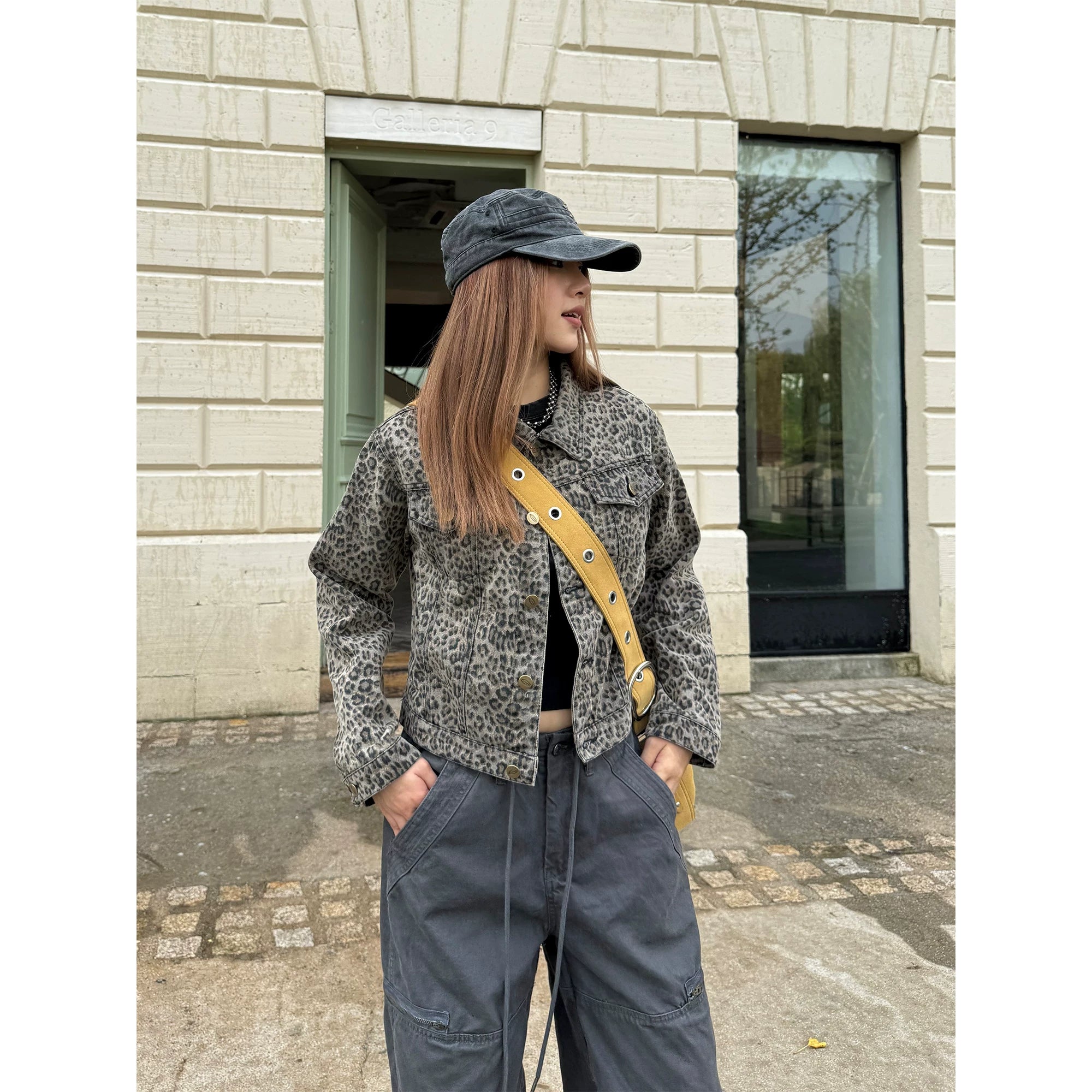 CCYE Retro Leopard Print Front Shoulder Denim Jacket