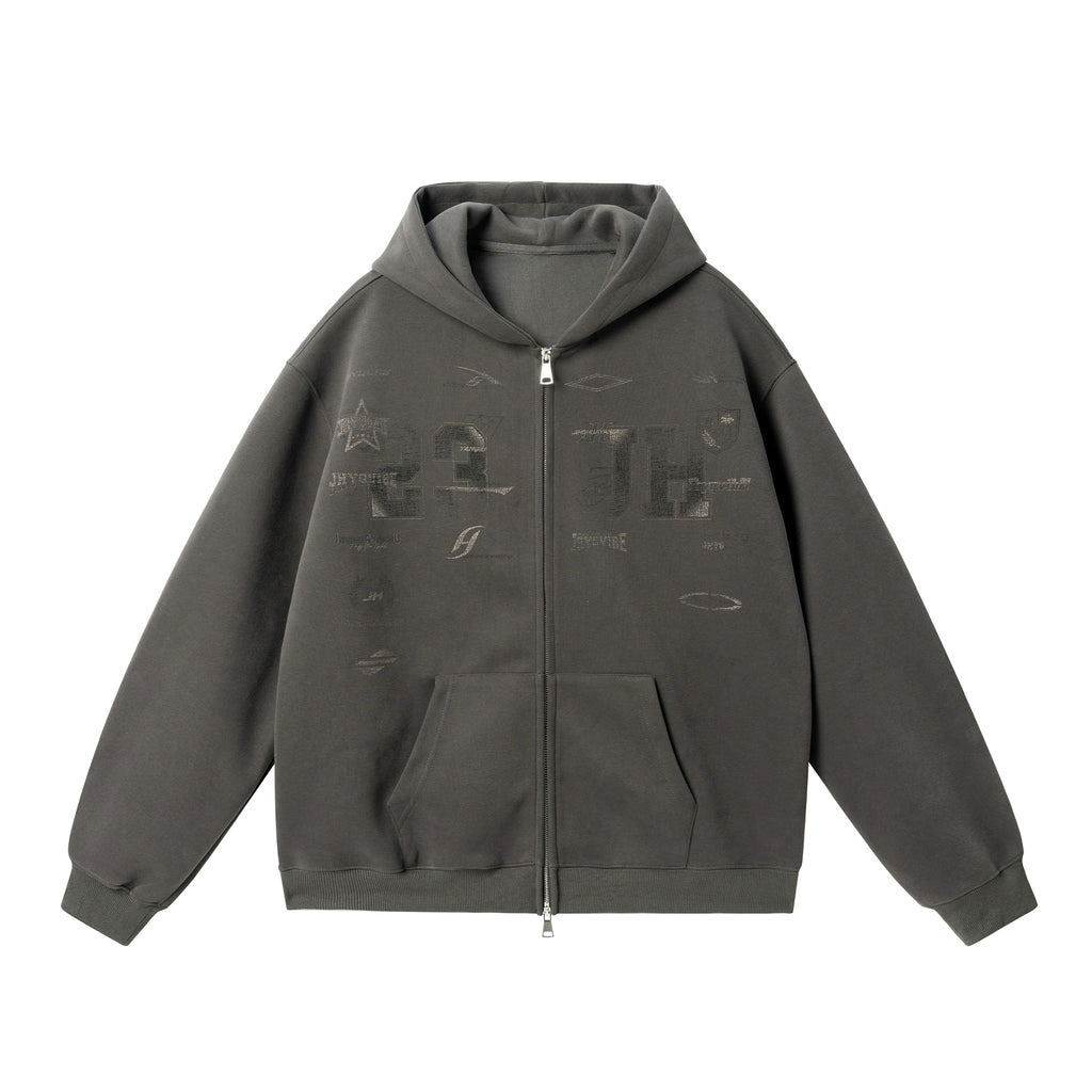 JHYQ Retro Letter Print Hooded Cardigan